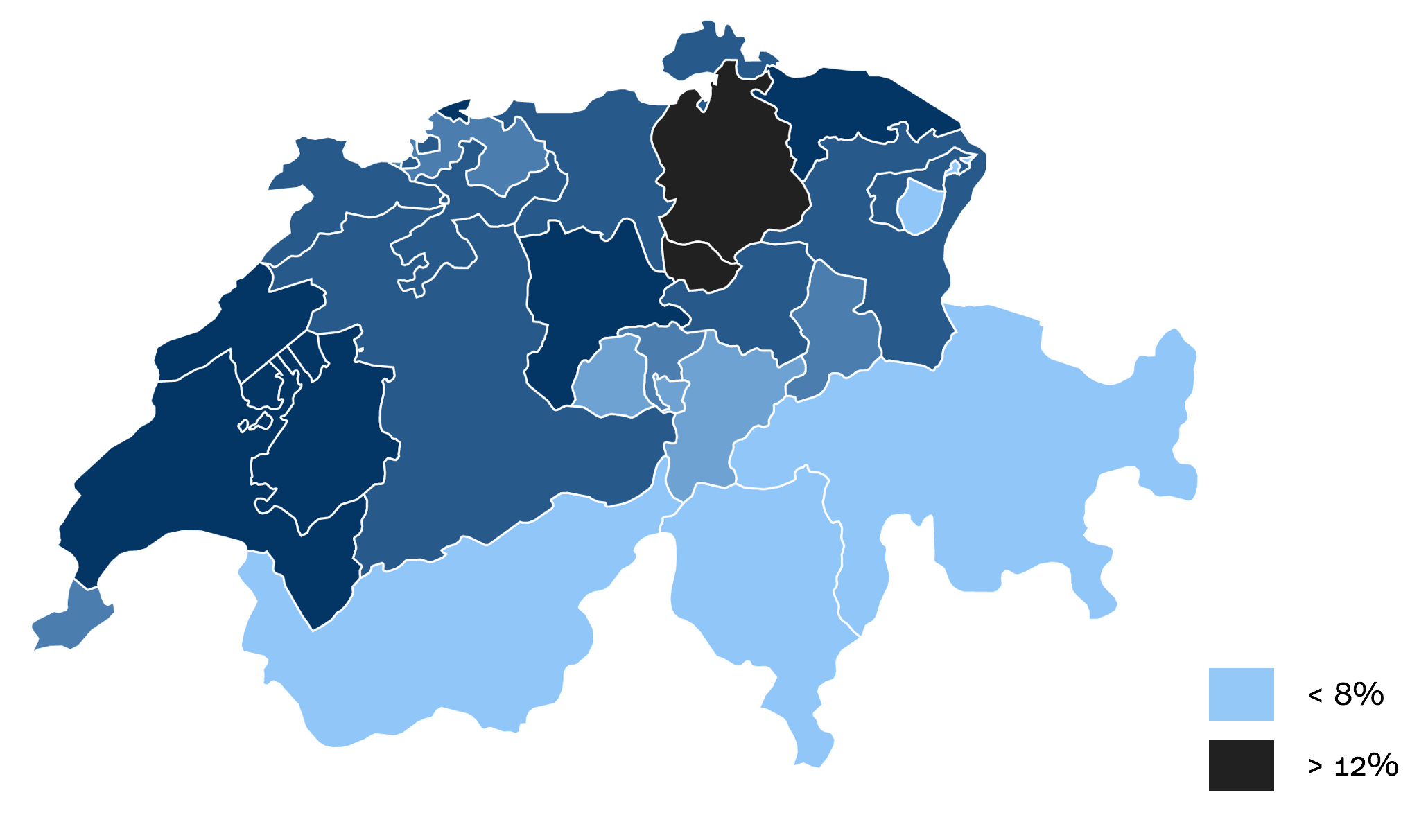 Die Grafik zeigt die Schweiz, die Kantone sind unterschiedlich eingefärbt und zeigen die Umzugsquote an.